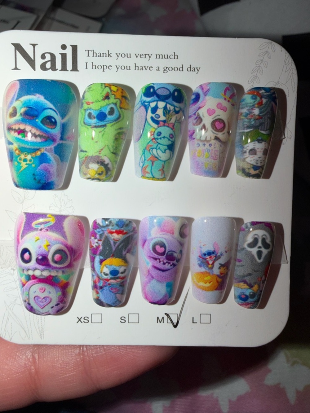 Stitch Cartoon Character Press-On Nail Set in Pastel Multi-Color